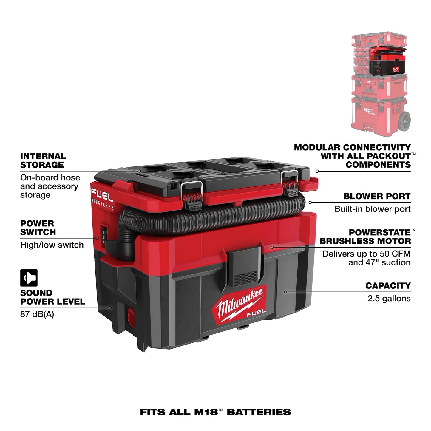 Milwaukee M18 FUEL™ PACKOUT™ 2.5 Gallon Wet/Dry Vacuum (0970-20)