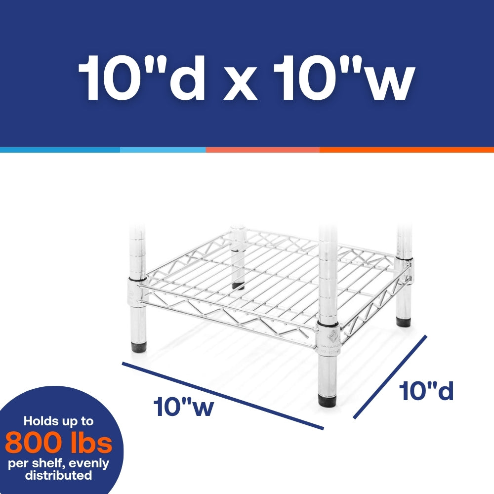 10"d x 10"w Chrome Wire Shelving w/ 5 Shelves