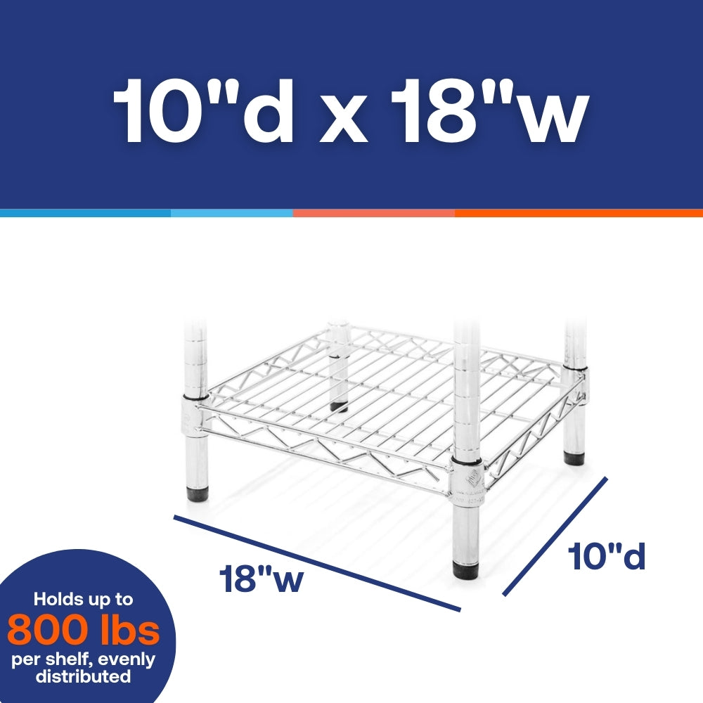 10"d x 18"w Chrome Wire Shelving w/ 5 Shelves