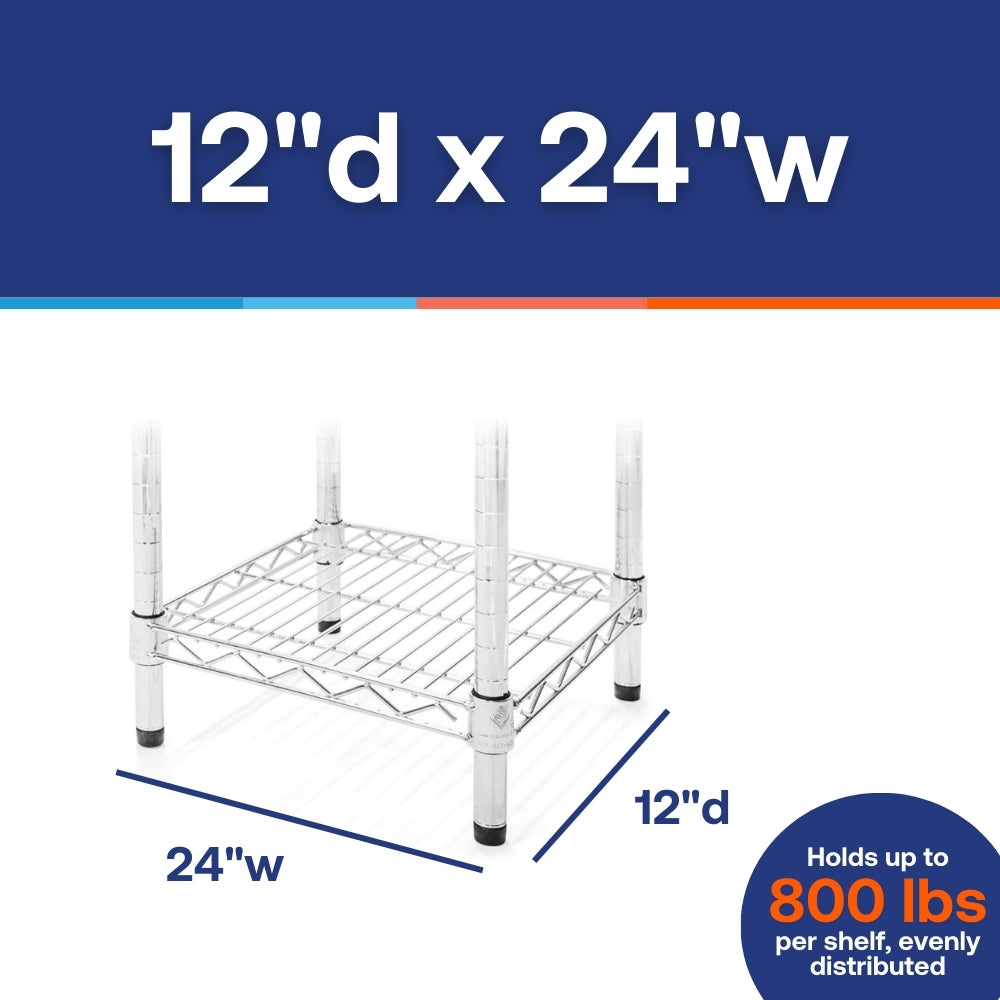 12"d x 24"w Chrome Wire Shelving w/ 5 Shelves