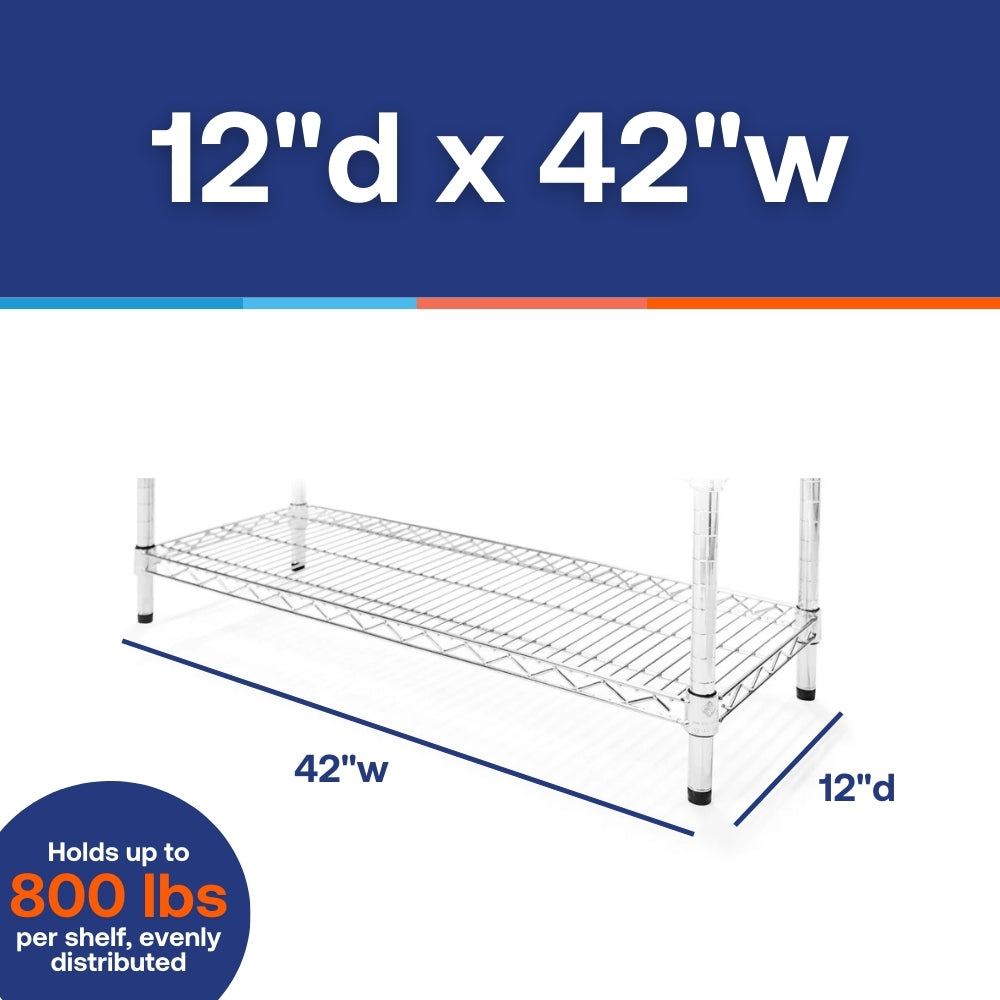 12"d x 42"w Chrome Wire Shelving w/ 5 Shelves