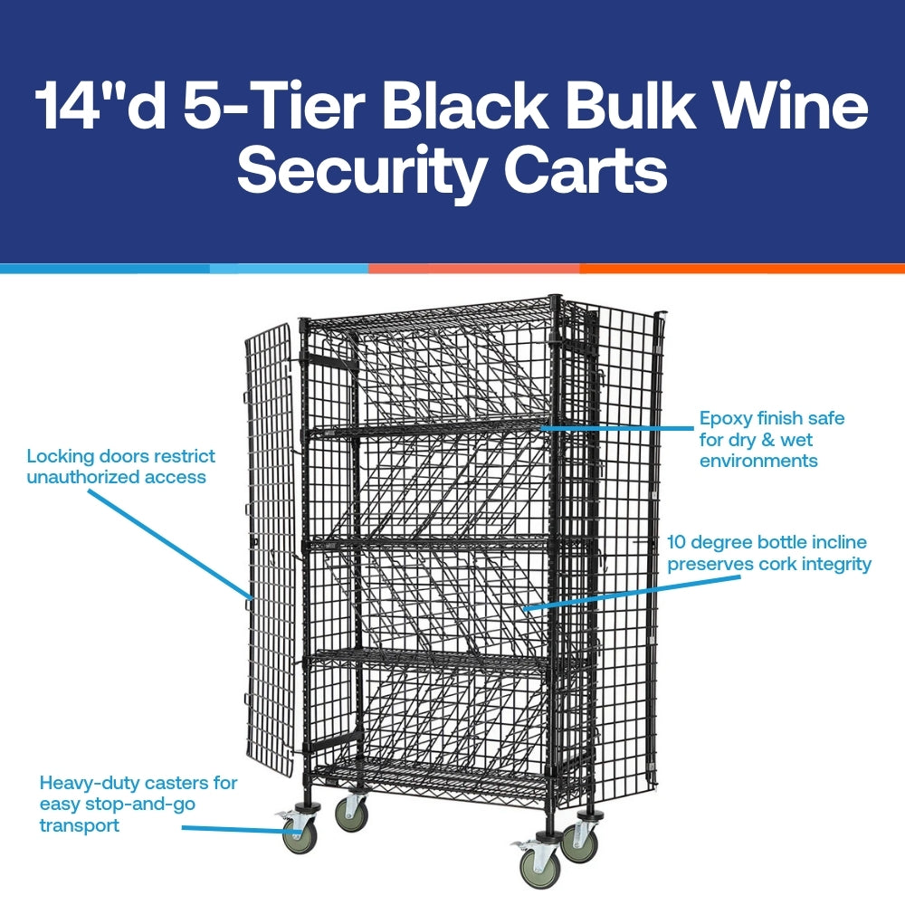 14"d 5-Tier Black Bulk Wine Security Carts