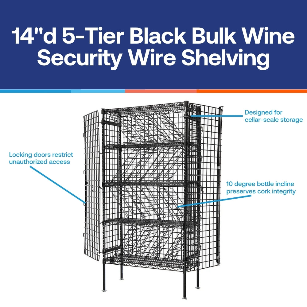 14"d 5-Tier Black Bulk Wine Security Wire Shelving