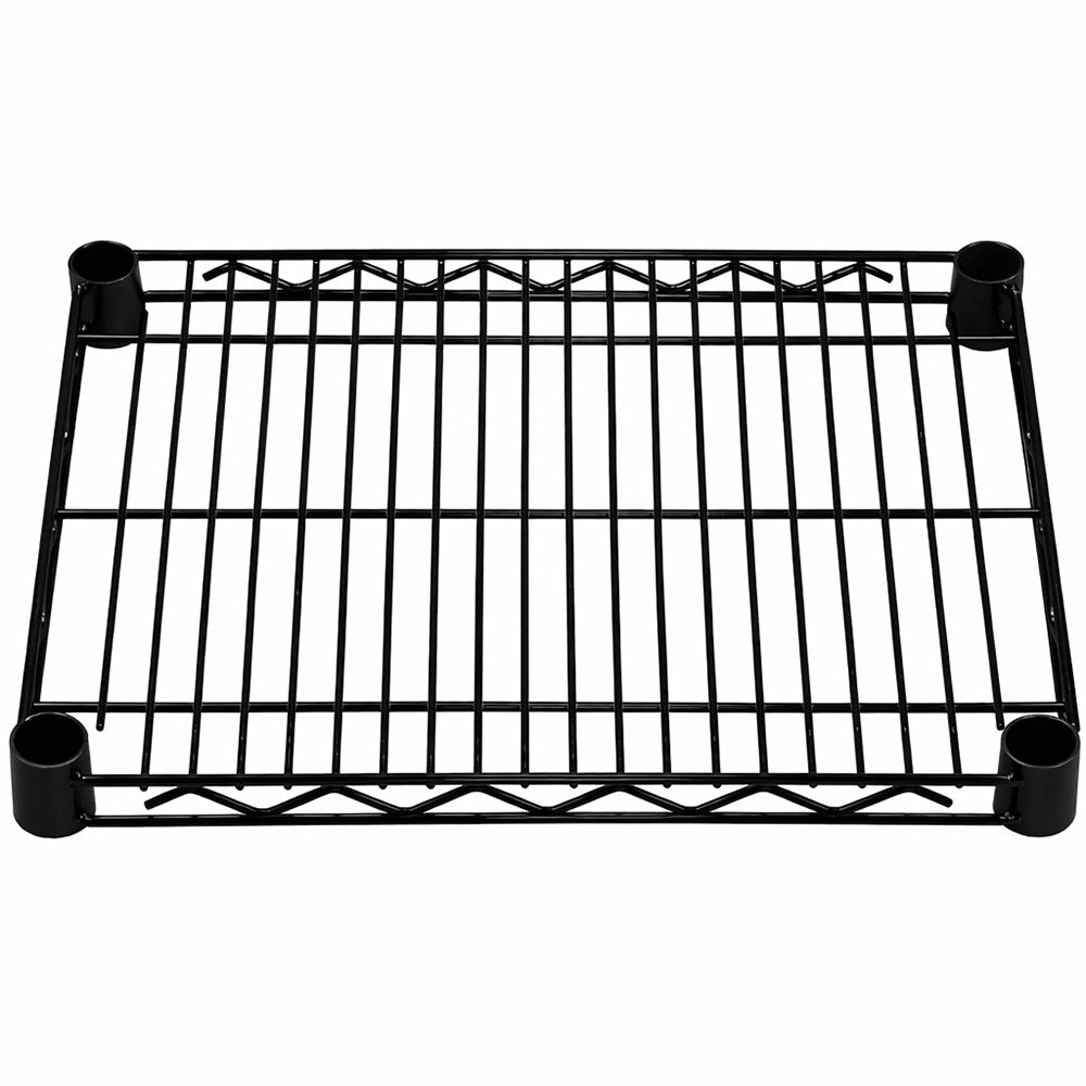 14-inch deep black epoxy wire shelf offering corrosion-resistant, space-saving storage for commercial and industrial environments.