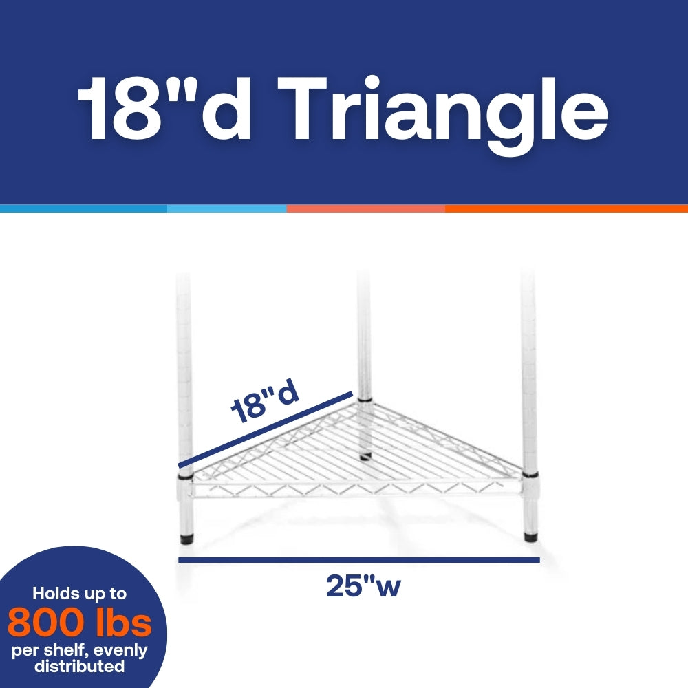 18"d Chrome Wire Triangle Corner Unit w/ 5 Shelves