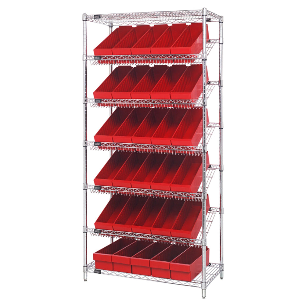 18"d x 36"w x 74"h 7-Tier Slanted Wire Shelving with 17-3/4"d x 5-9/16"w x 4-5/8"h Drawers