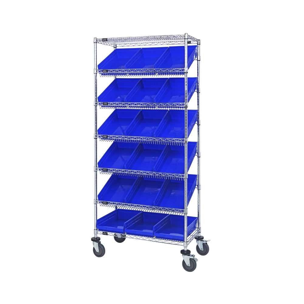 18"d x 36"w x 80"h 7-Tier Slanted Wire Shelving Carts with 17-7/8"d x 11-1/8"w x 4"h Bins