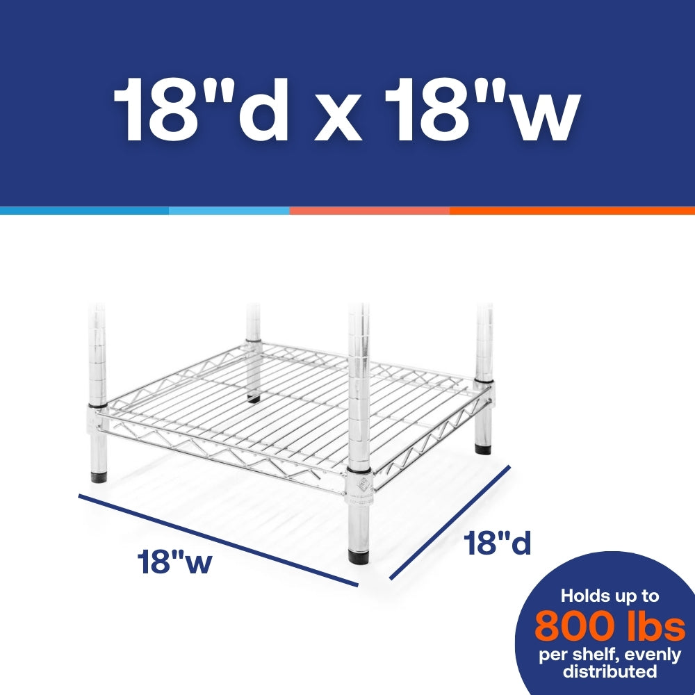 18"d x 18"w Chrome Wire Shelving w/ 5 Shelves