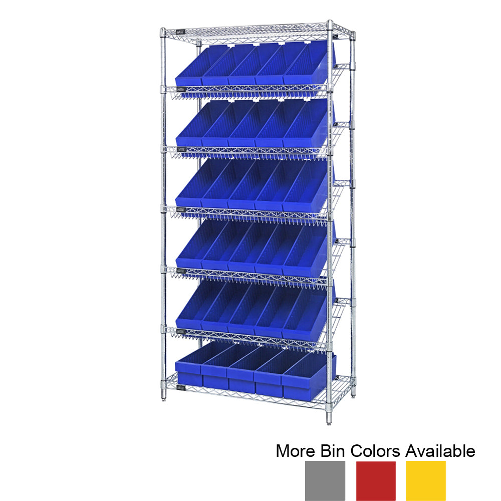 18"d x 36"w x 74"h 7-Tier Slanted Wire Shelving with 17-3/4"d x 5-9/16"w x 4-5/8"h Drawers