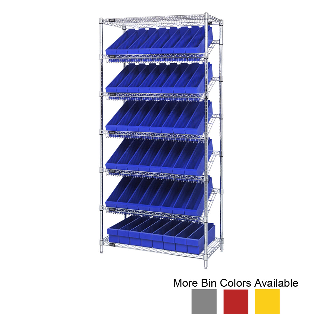 18"d x 36"w x 74"h 7-Tier Slanted Wire Shelving with 17-5/8"d x 3-3/4"w x 4-5/8"h Drawers