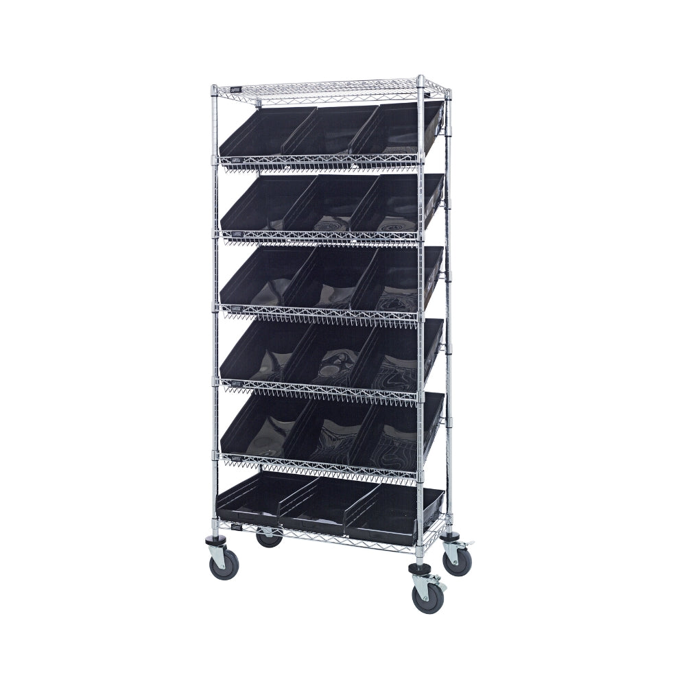 18"d x 36"w x 80"h 7-Tier Slanted Wire Shelving Carts with 17-7/8"d x 11-1/8"w x 4"h Bins