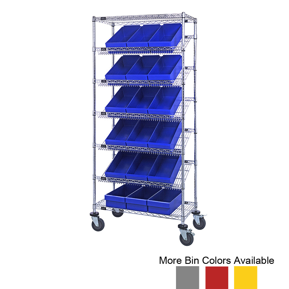 18"d x 36"w x 80"h 7-Tier Slanted Wire Shelving Carts with 17-5/8"d x 8-3/8"w x 4-5/8"h Drawers