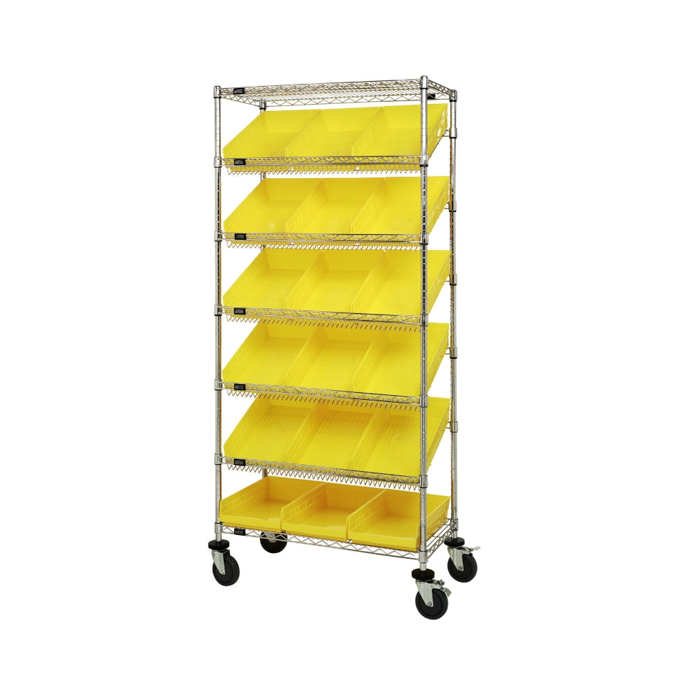 18"d x 36"w x 80"h 7-Tier Slanted Wire Shelving Carts with 17-7/8"d x 11-1/8"w x 4"h Bins