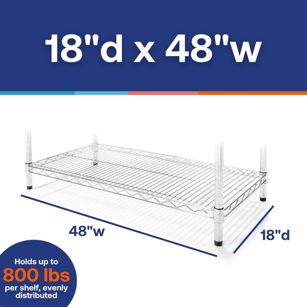18"d x 48"w Chrome Wire Shelving w/ 4 Shelves