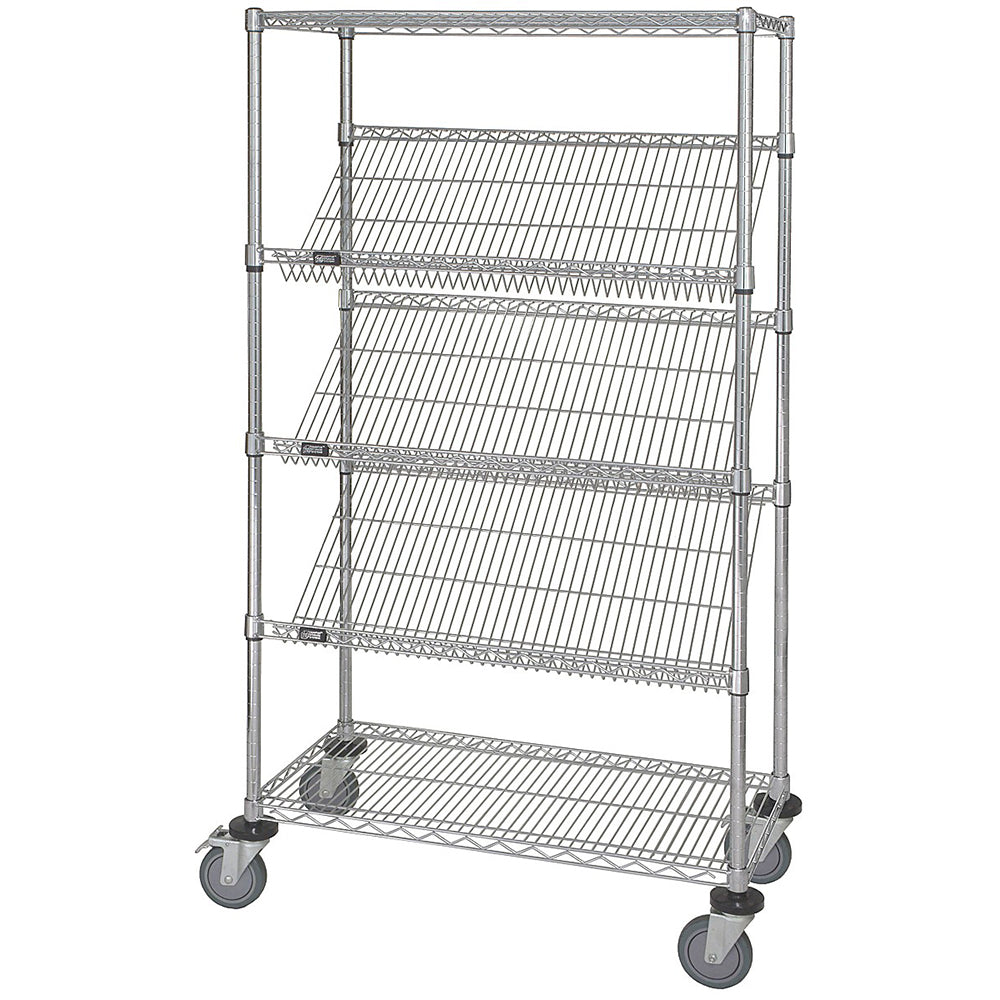 18"d x 69"h 5-Tier Open Slanted Wire Shelving Carts