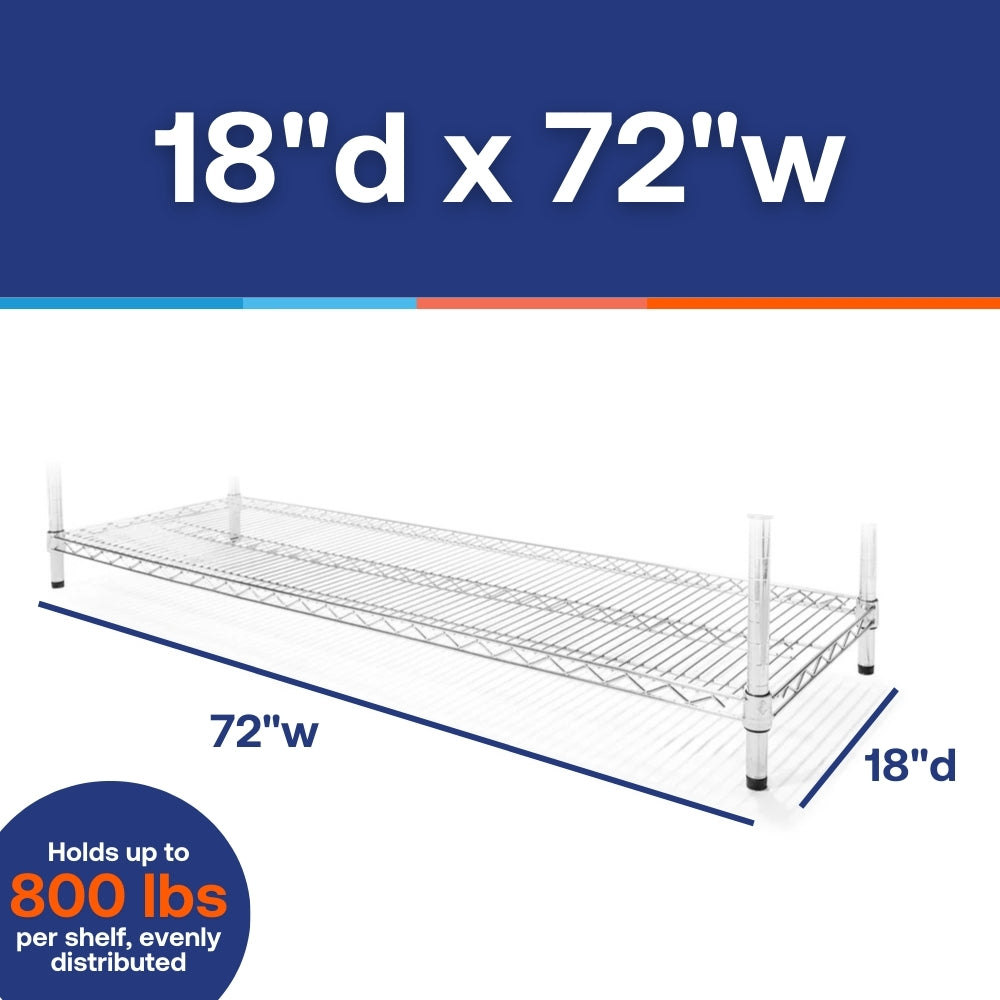 18"d x 72"w Chrome Wire Shelving w/ 5 Shelves
