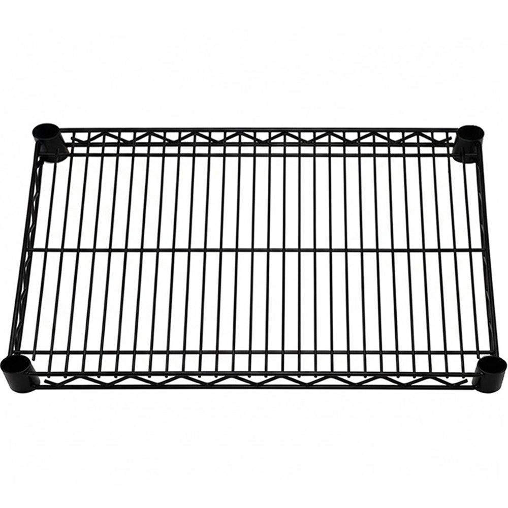 21-inch deep black epoxy wire shelf designed for corrosion-resistant storage in commercial and industrial facilities.