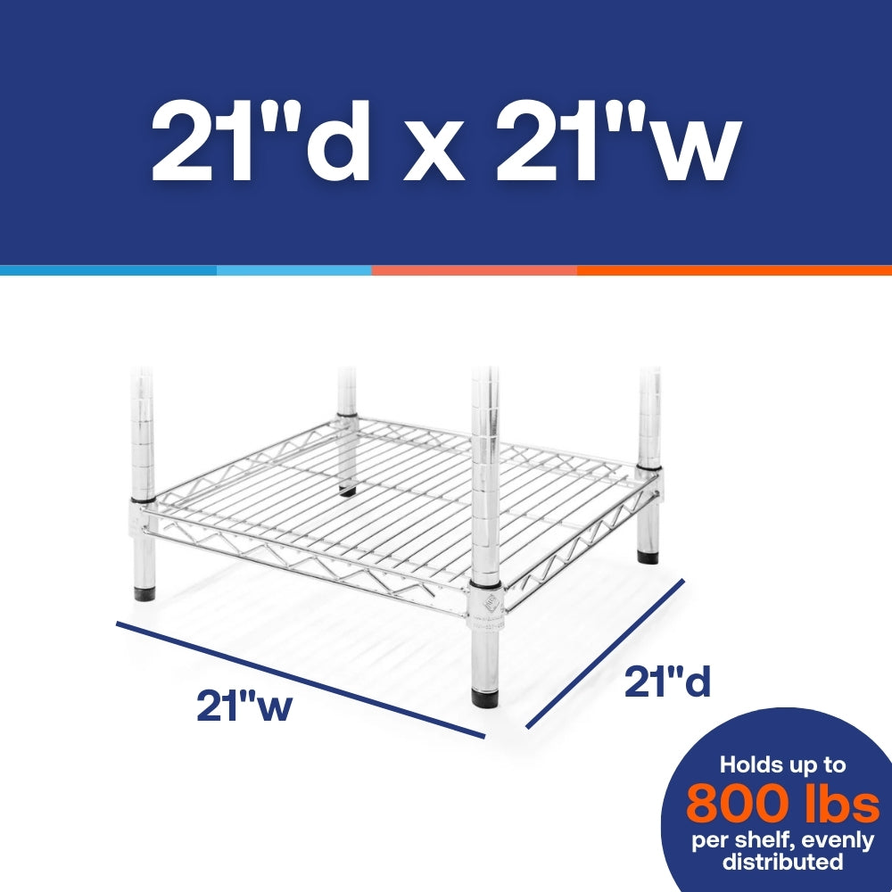 21"d x 21"w Chrome Wire Shelving w/ 5 Shelves
