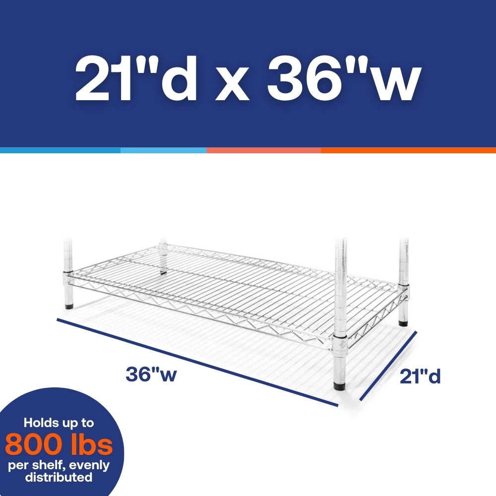 21"d x 36"w Chrome Wire Shelving w/ 4 Shelves