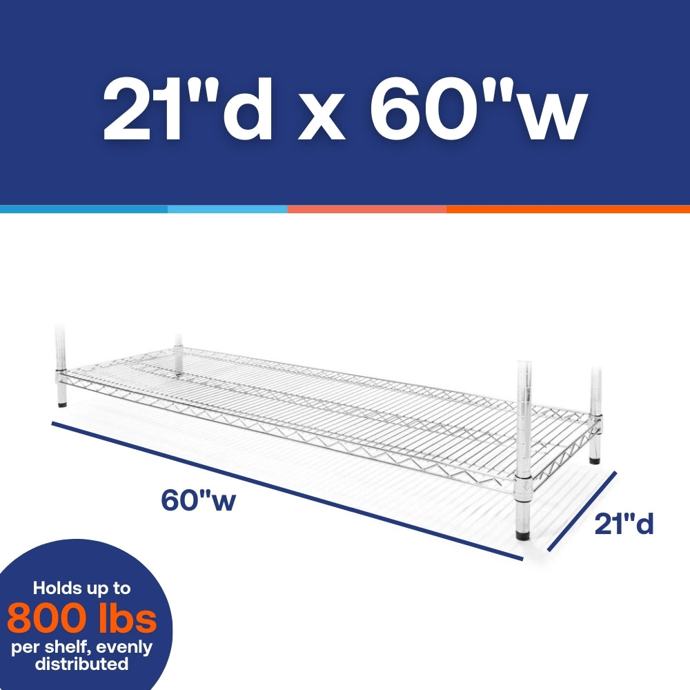 21"d x 60"w Chrome Wire Shelving w/ 5 Shelves