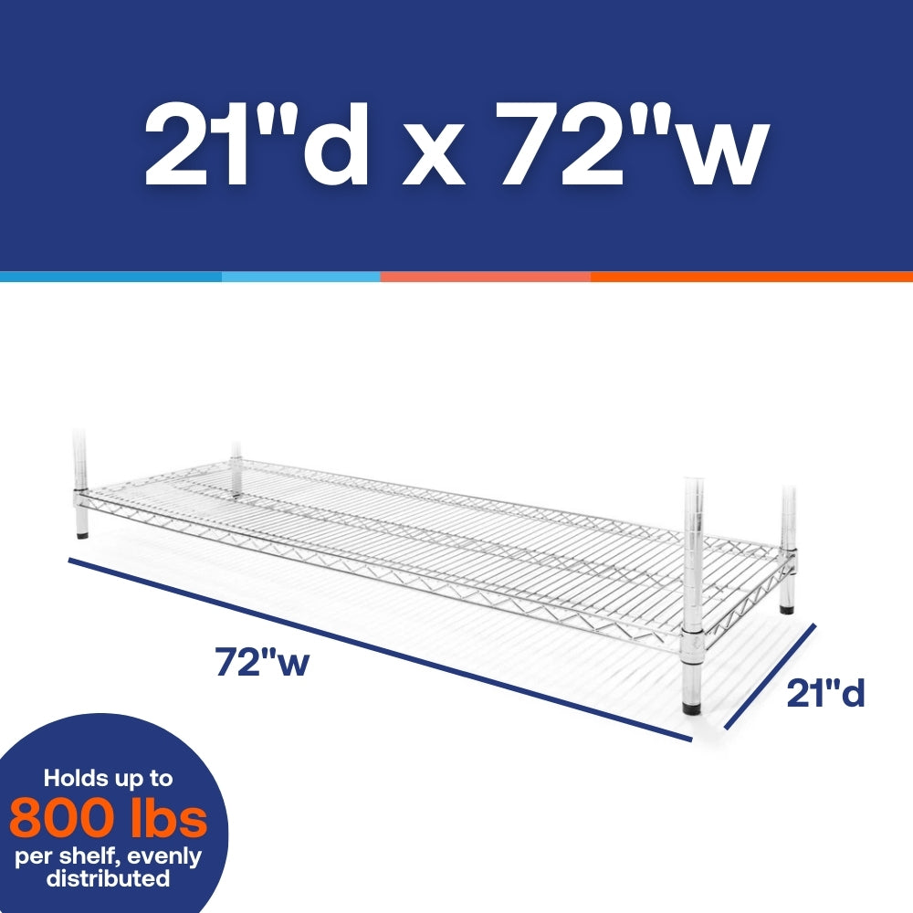 21"d x 72"w Chrome Wire Shelving w/ 5 Shelves