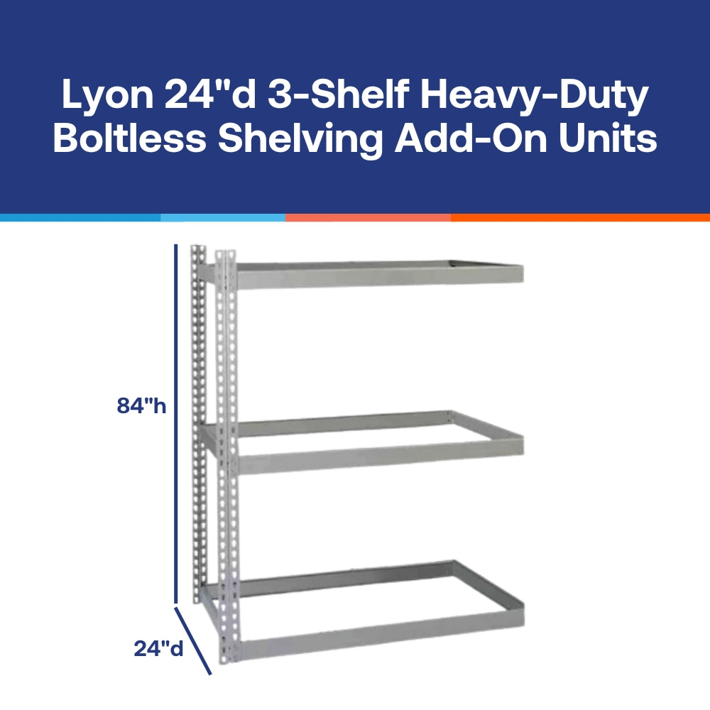 Lyon 24"d 3-Shelf Heavy-Duty Boltless Shelving Add-On Units - Gray