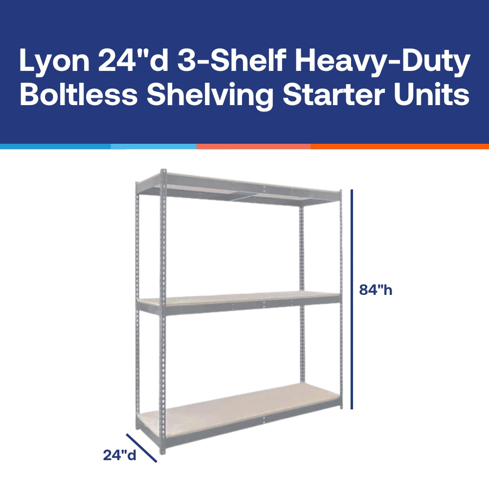 Lyon 24"d 3-Shelf Heavy-Duty Boltless Shelving Starter Units - Gray