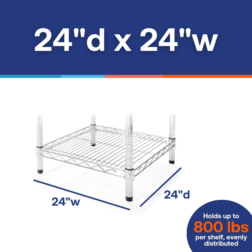 24"d x 24"w Chrome Wire Shelving w/ 5 Shelves