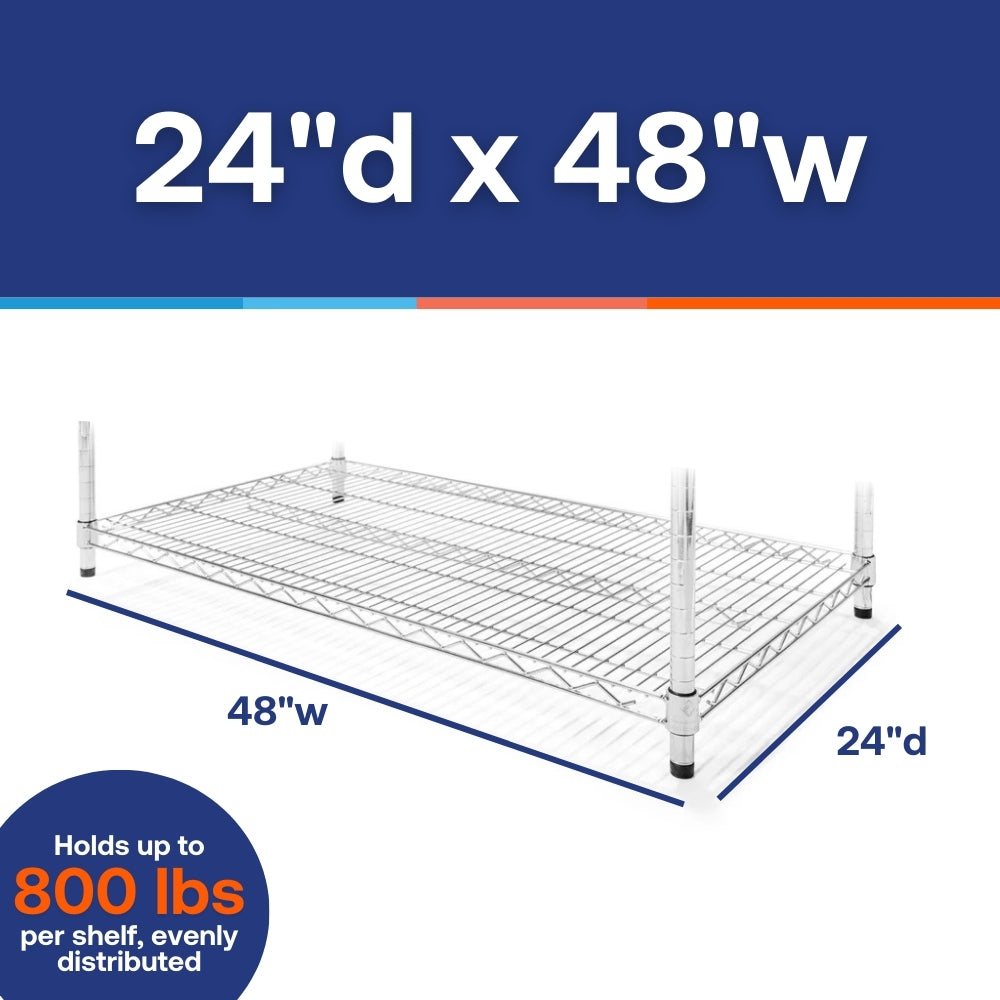 24"d x 48"w Chrome Wire Shelving w/ 5 Shelves