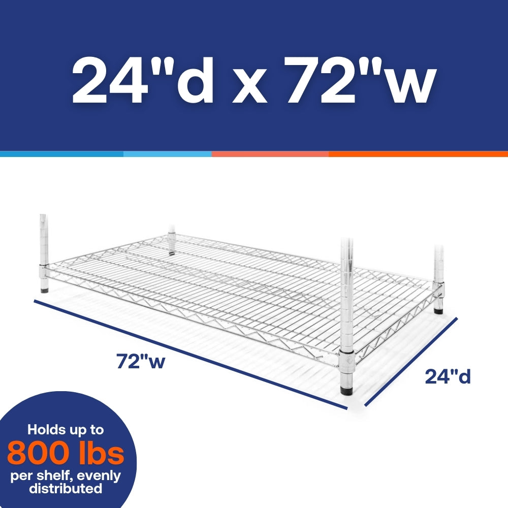 24"d x 72"w Chrome Wire Shelving w/ 5 Shelves