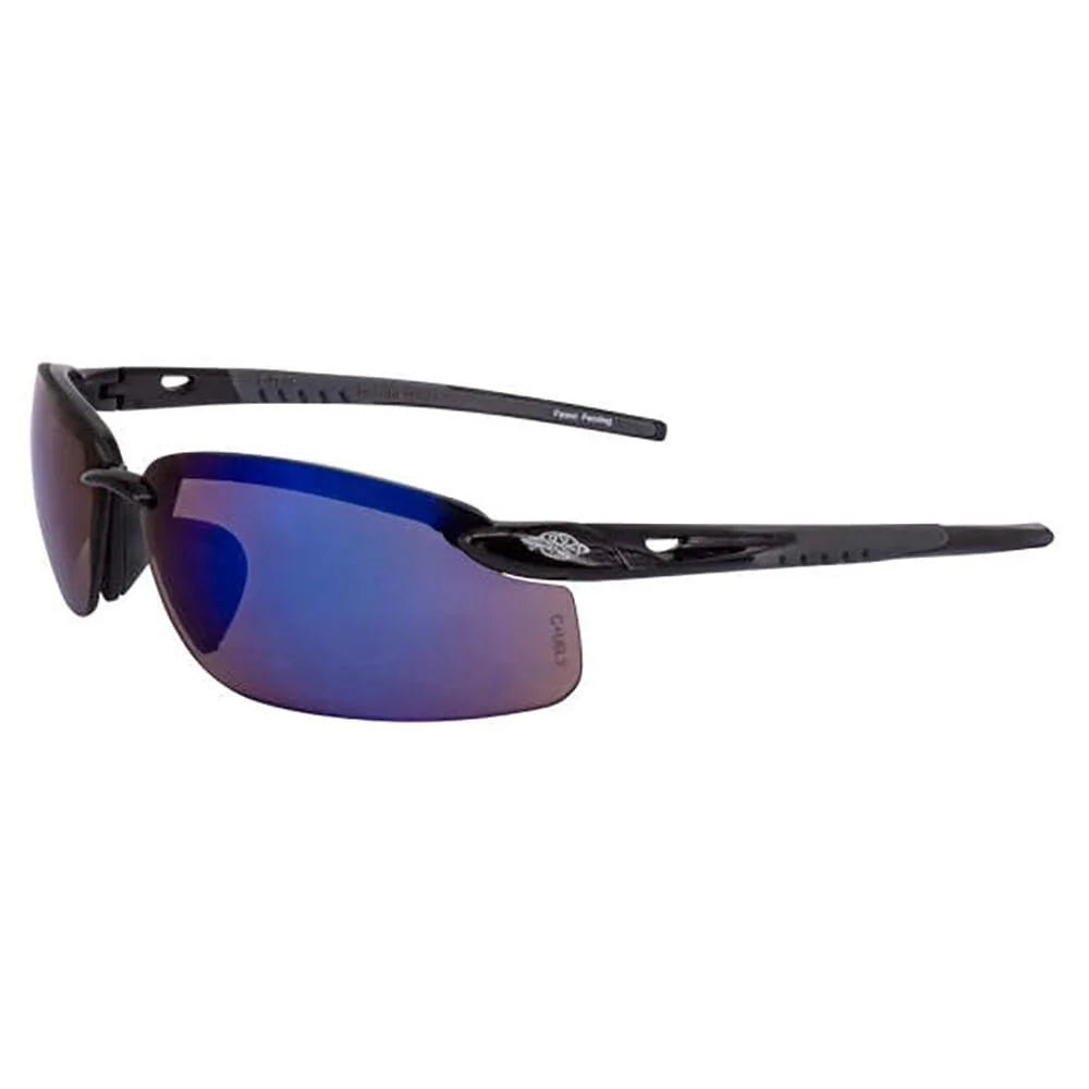 Crossfire ES5 Safety Glasses with Shiny Black Frame and Blue Mirror Lens (2968)