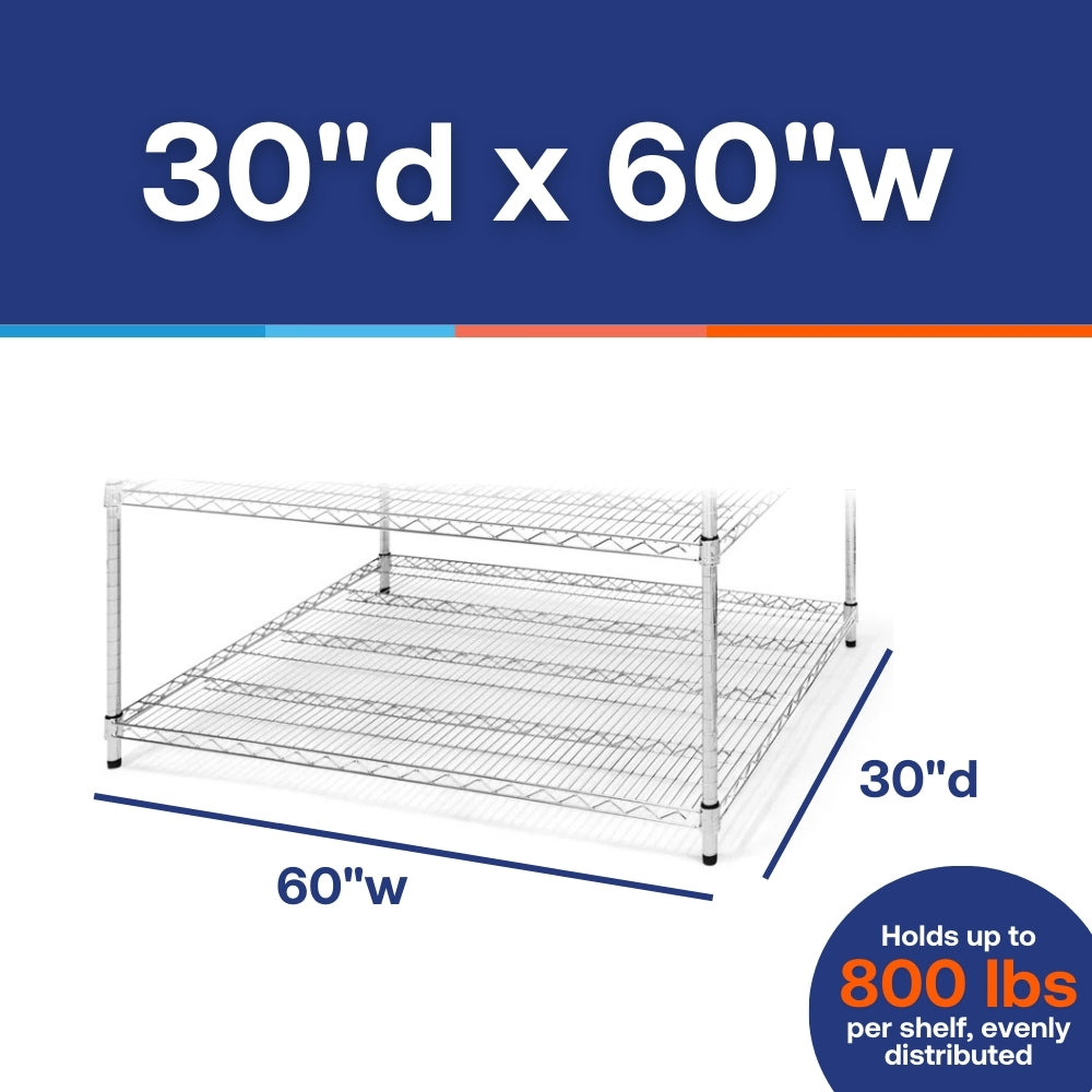 30"d x 60"w Chrome Wire Shelving w/ 5 Shelves