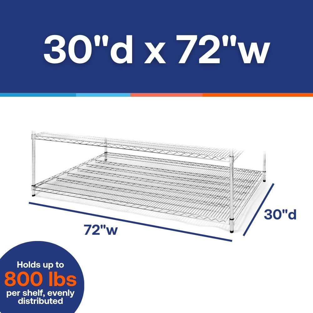 30"d x 72"w Chrome Wire Shelving w/ 4 Shelves
