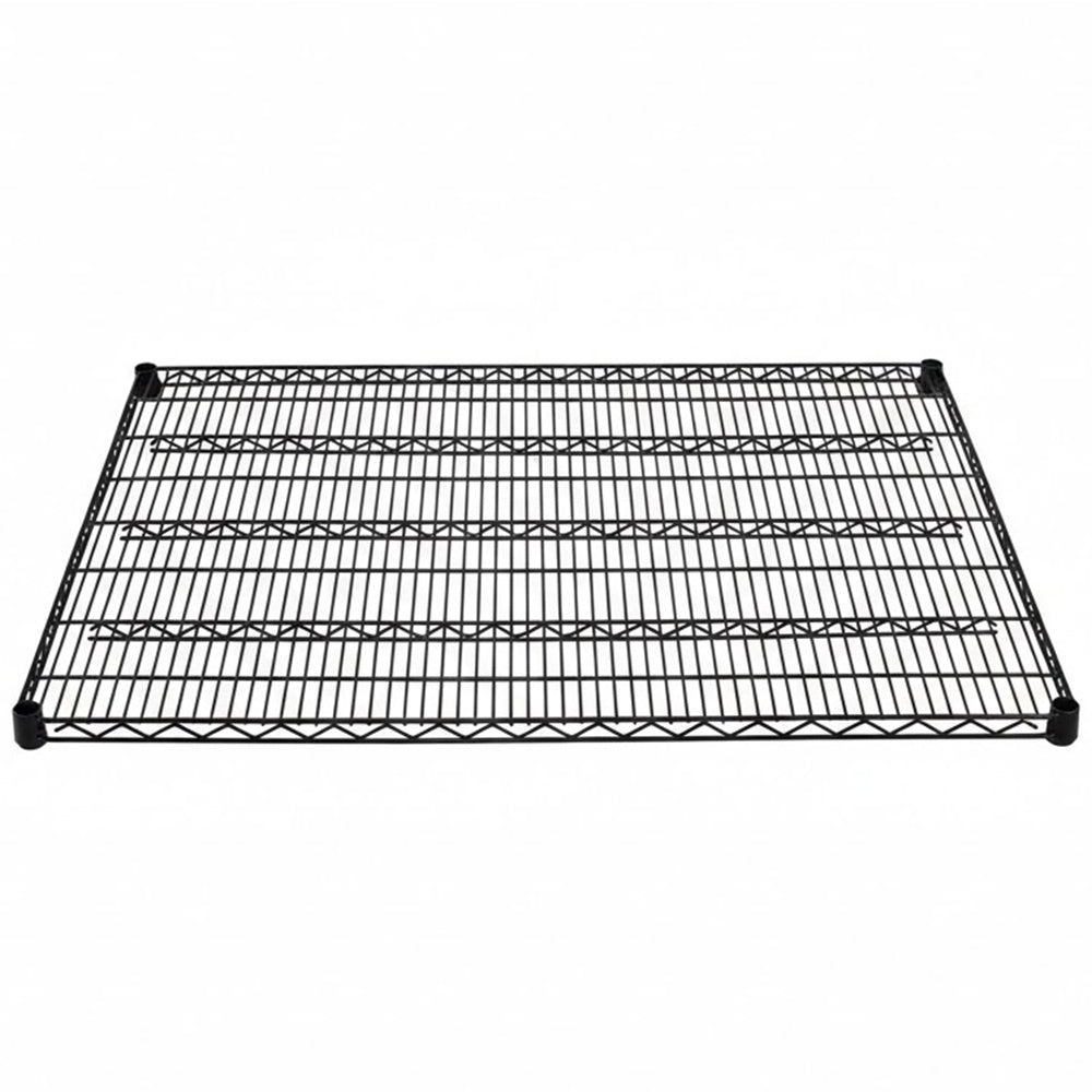 36-inch deep black epoxy wire shelf designed for high-capacity, corrosion-resistant storage in commercial and industrial settings.
