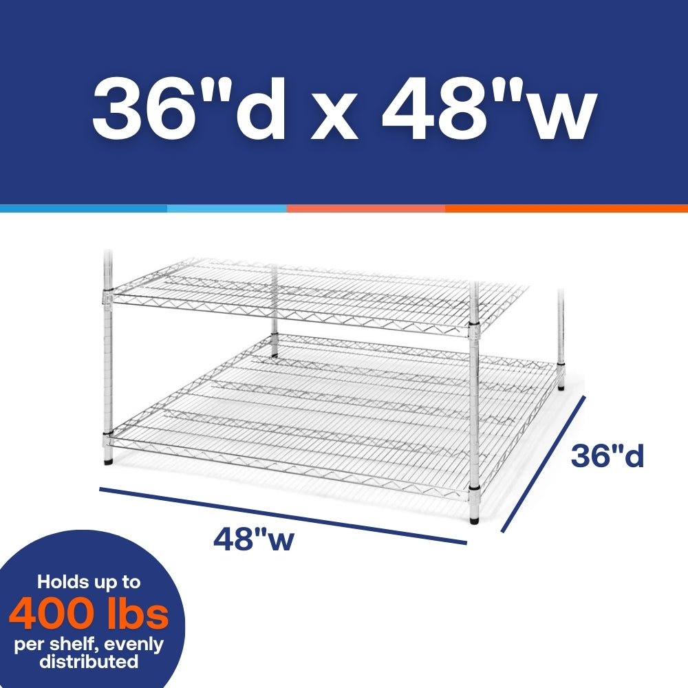 36"d x 48"w Chrome Wire Shelving w/ 4 Shelves