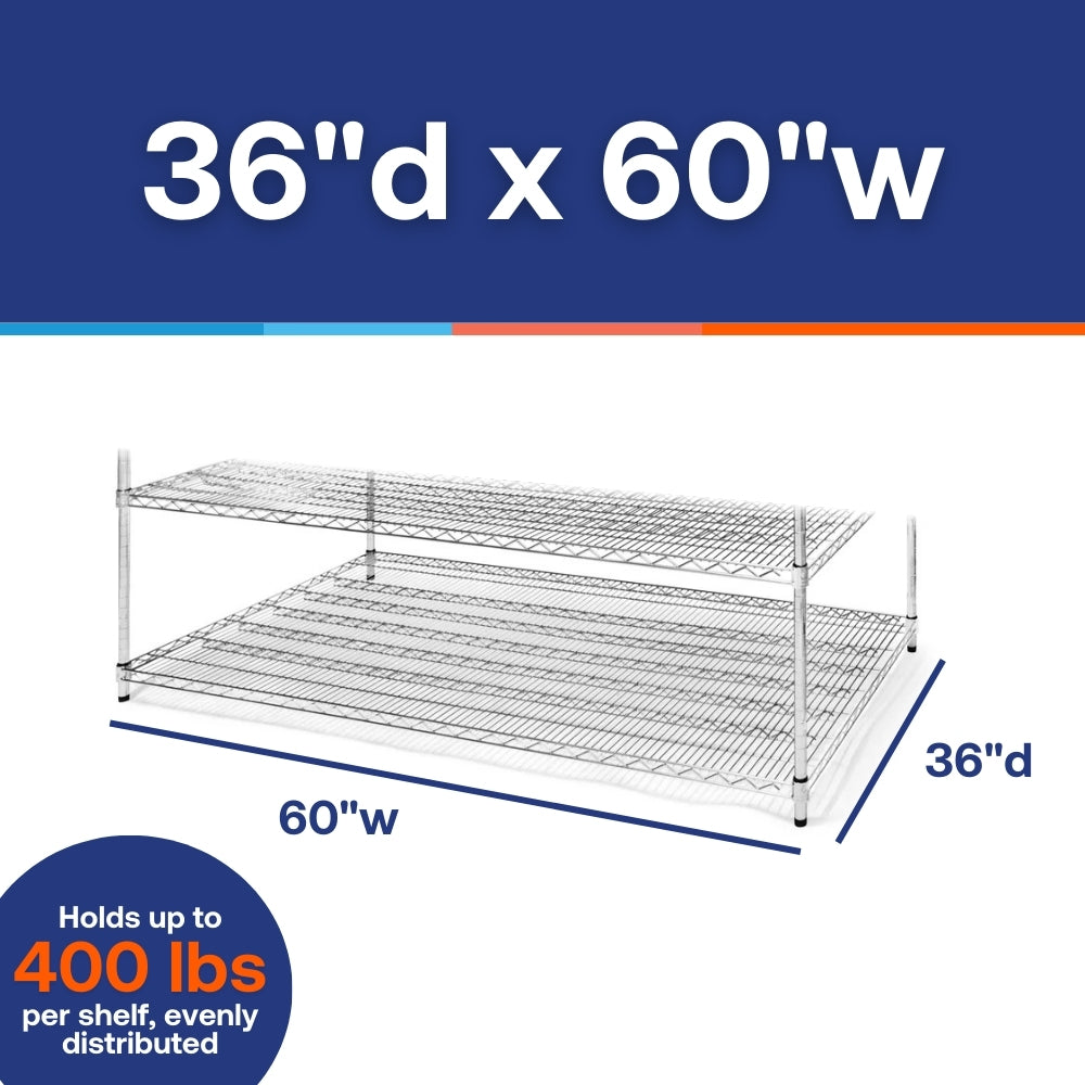 36"d x 60"w Chrome Wire Shelving w/ 4 Shelves