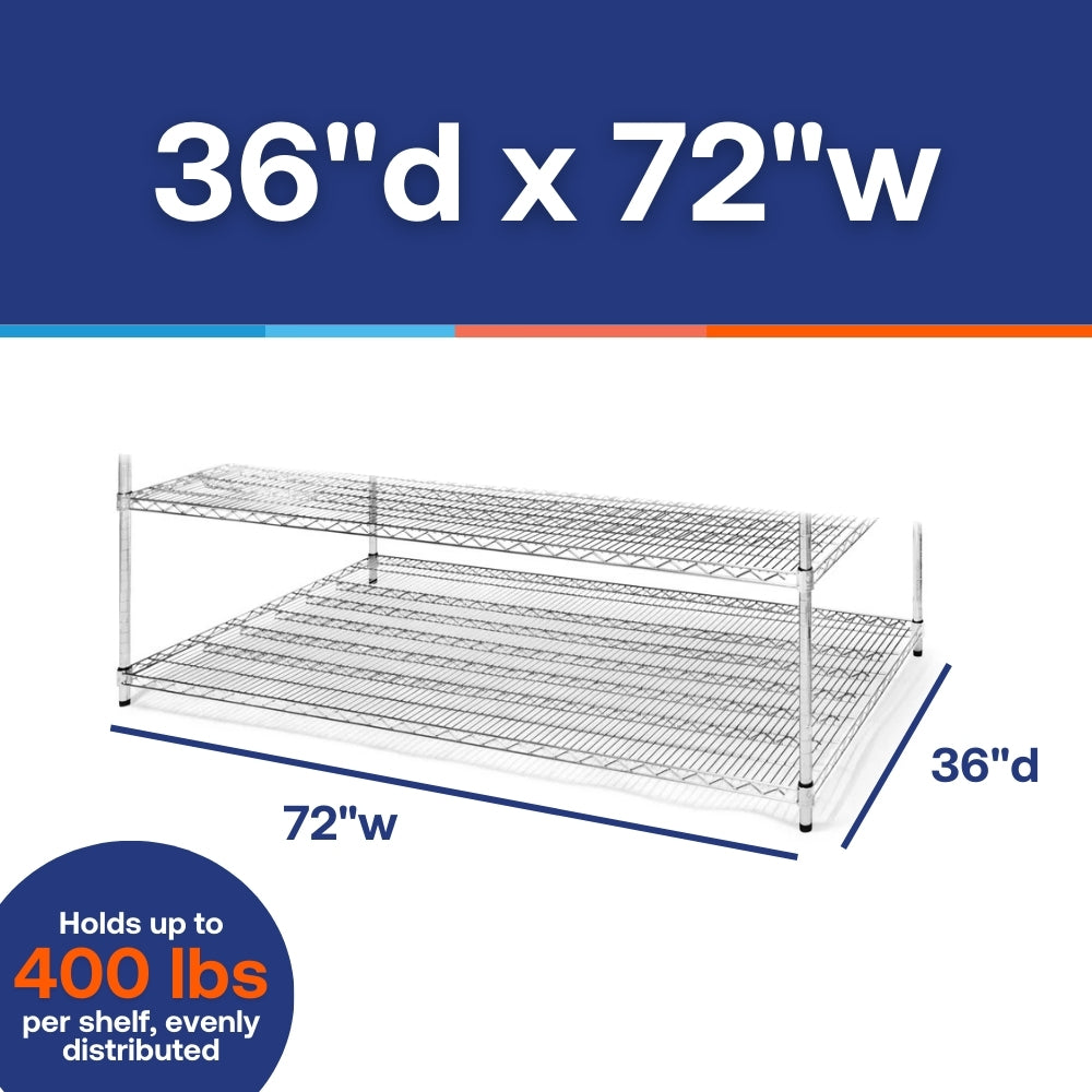 36"d x 72"w Chrome Wire Shelving w/ 4 Shelves