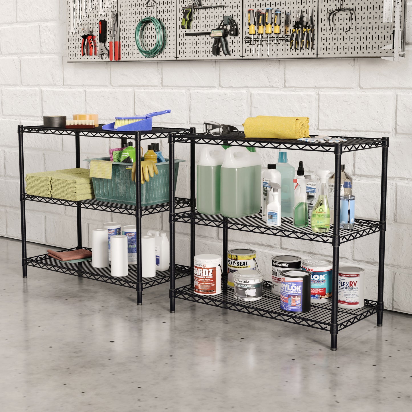 8"d x 34"h Black Wire Shelving w/ 3 Shelves