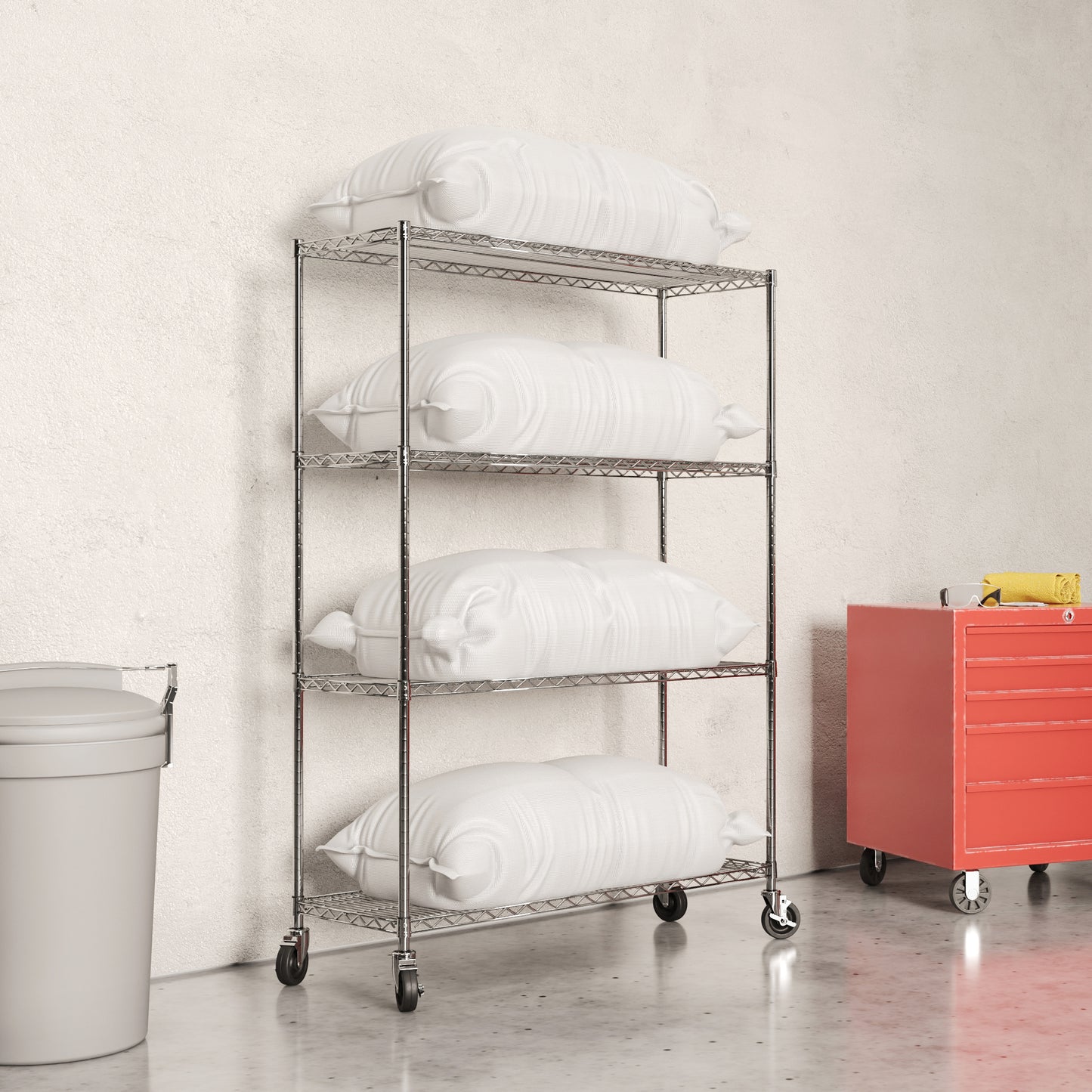 4-Shelf Chrome Wire Carts - 18"d x 36"w