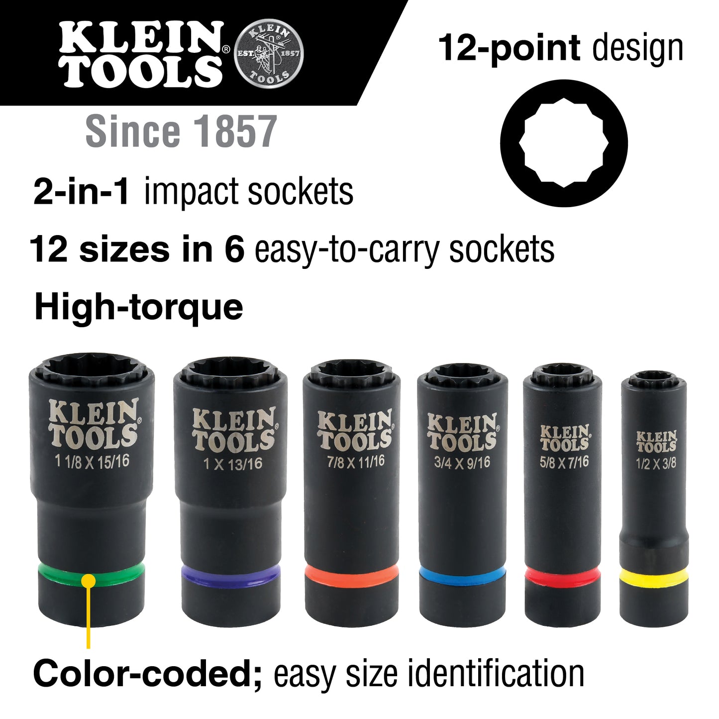 Klein 2-in-1 Impact Socket, 12-Point, 1 and 13/16-Inch (66015)