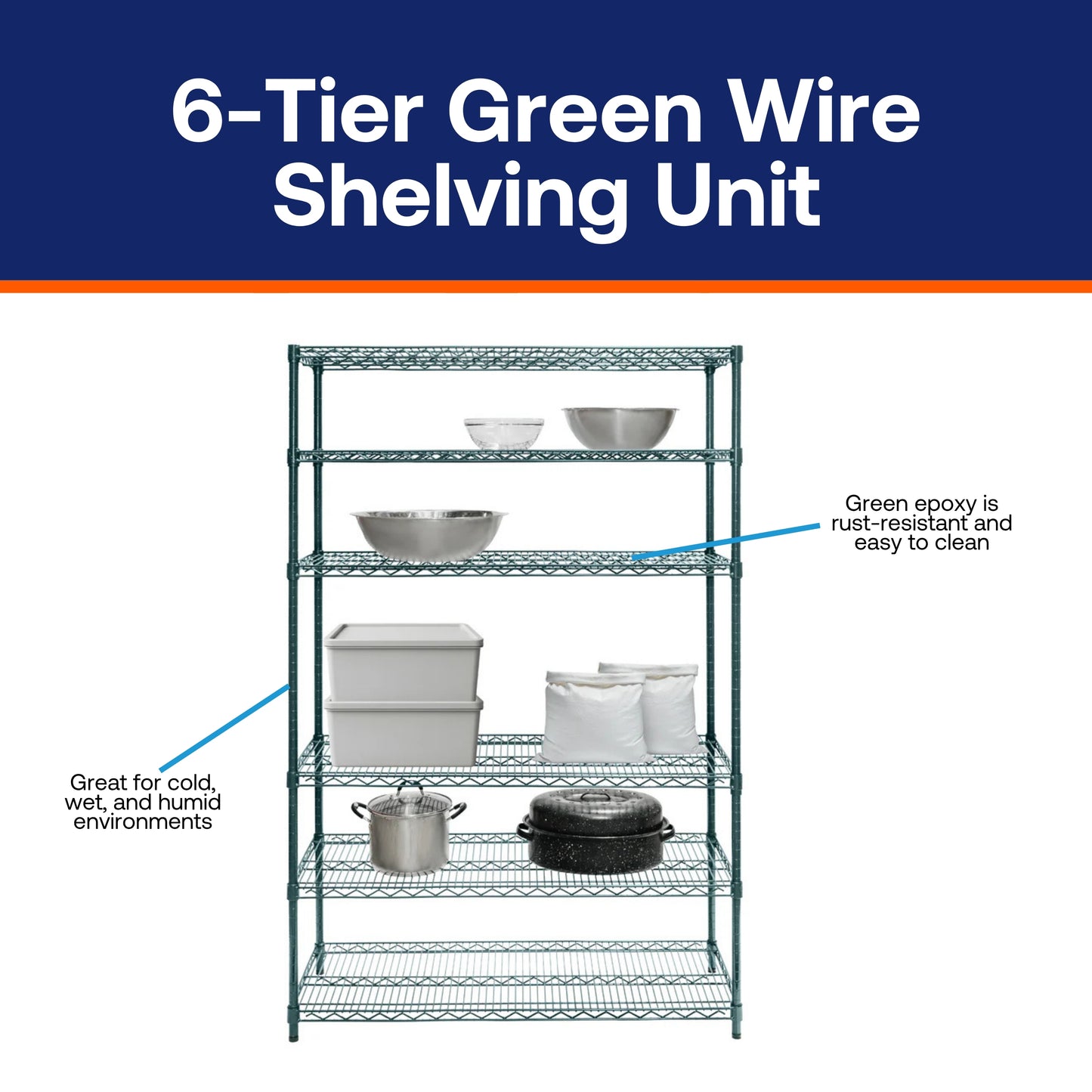 6-Tier Green Wire Shelving Unit