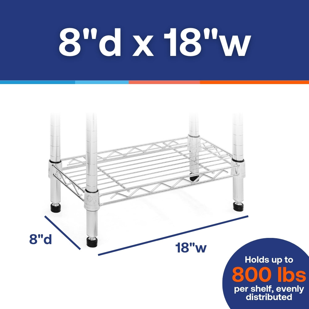 8"d x 18"w Chrome Wire Shelving w/ 5 Shelves