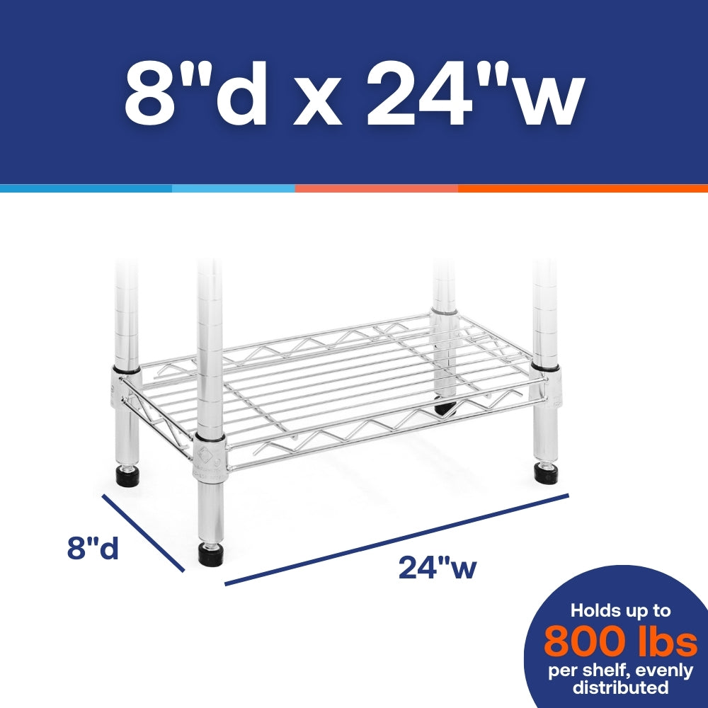 8"d x 24"w Chrome Wire Shelving w/ 4 Shelves
