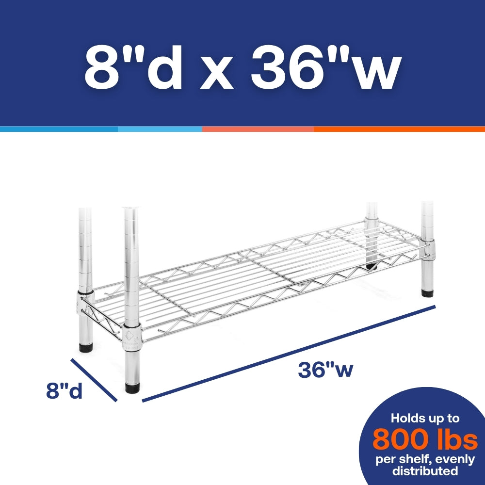8"d x 36"w Chrome Wire Shelving w/ 4 Shelves