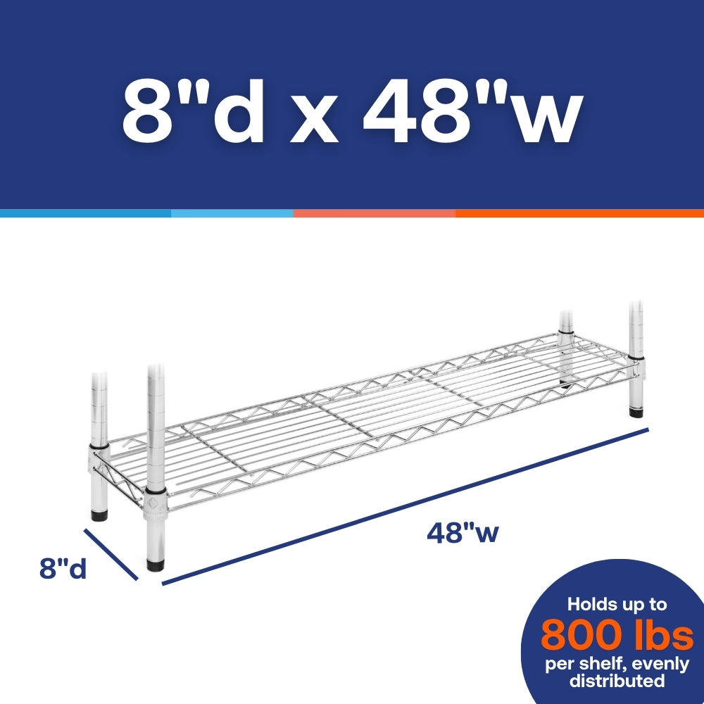 8"d x 48"w Chrome Wire Shelving w/ 5 Shelves