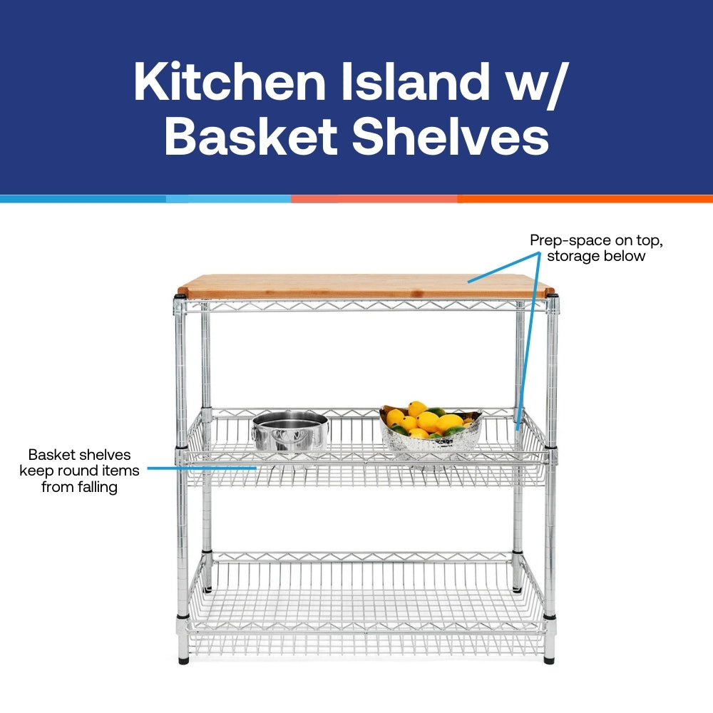 Kitchen Island w/ Basket Shelves