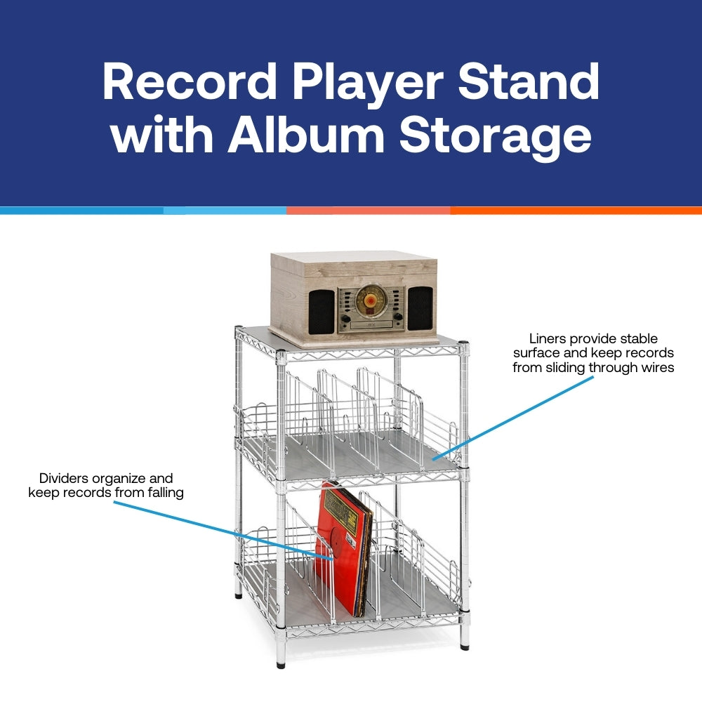 Record Player Stand with Album Storage