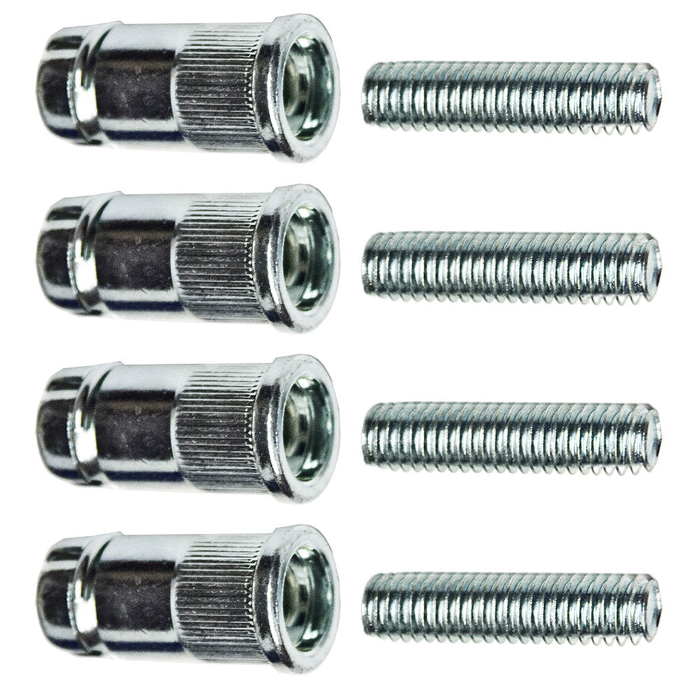 Four-pack of chrome post extension kits for 1-inch diameter wire shelving posts, including splicers and threaded bolts.