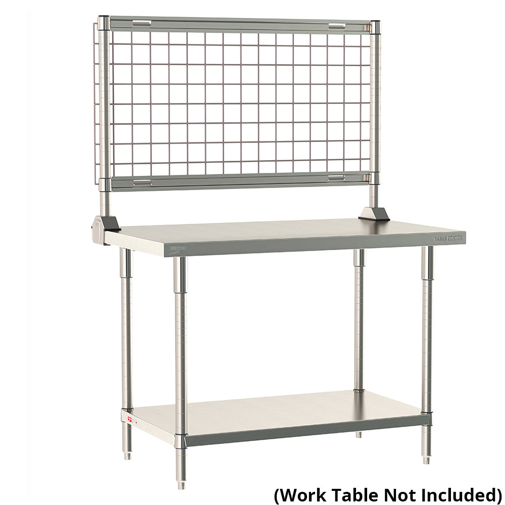 Metro TableWorx riser system featuring a gray epoxy-coated steel wire grid on work table; table not included.