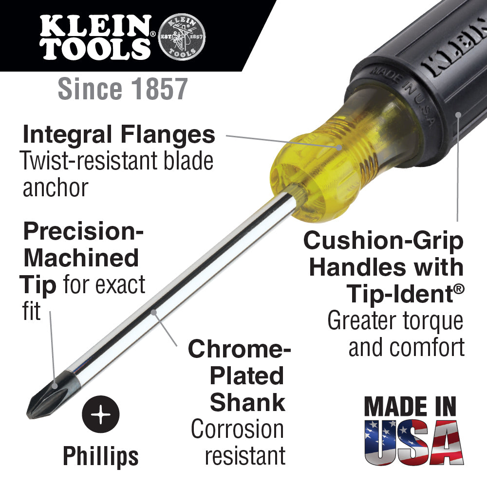 Klein #3 Phillips Screwdriver, 6-Inch Round Shank (603-6)